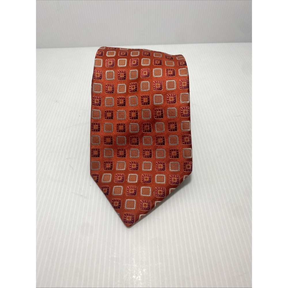 Ermenegildo Zegna Men's Necktie Geometric Tie Red Floral Squares Flowers -T16